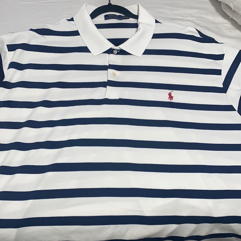 Stripe polo navy blue and white